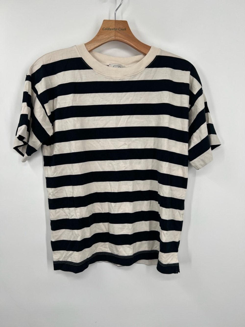 AYR Black Off White Striped Short Sleeve Tee Shirt XS